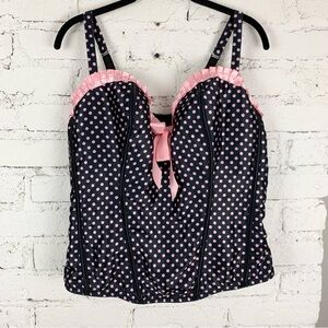 Cacique Black Pink Polka Dot Wired Corset Top Bow Pin Up 22/24